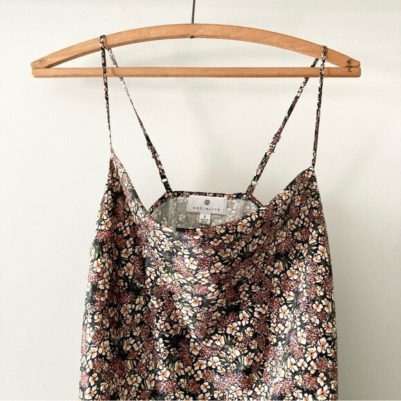 Socialite Women's Multi Color Floral Cowl Neck Silky Mini Dress S - Picture 2 of 5
